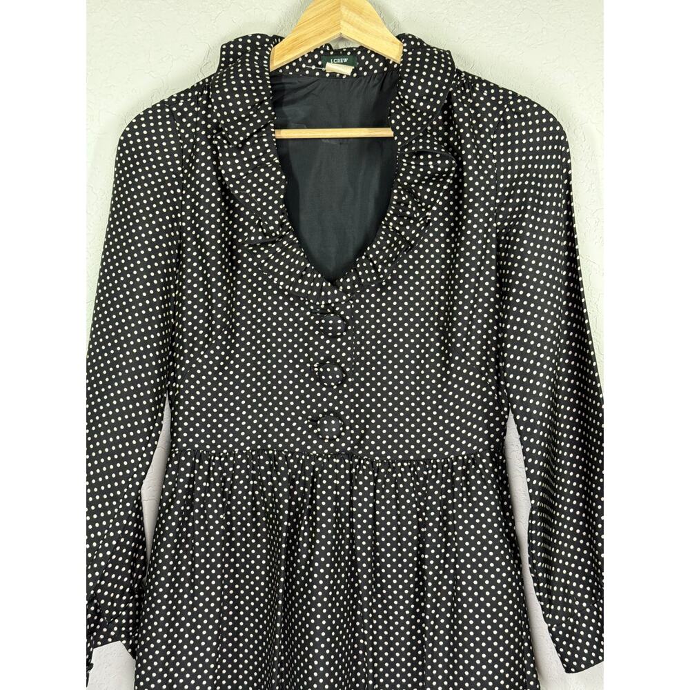 Women's Vintage J. Crew 100% Silk Black and white‎ Polka Dot Dress Size 0 - Picture 3 of 8